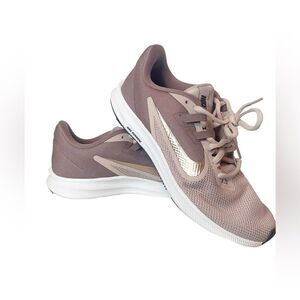 Nike Women's Downshifter 9 Running Shoes Pink and Gold